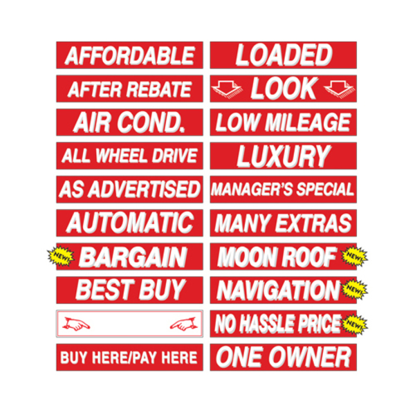 Car Dealer Depot 15" White & Red Windshield Slogans: Rebate Pk 166-RE